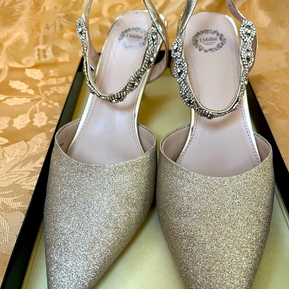 NWT Gold Heels with Crystal Embellishment